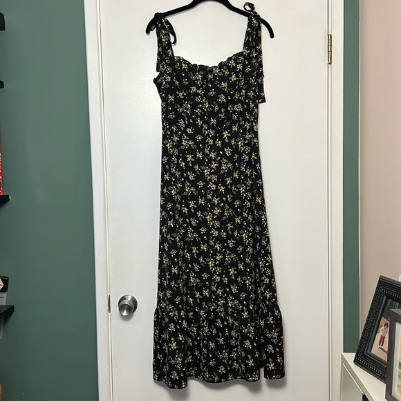 Anthropologie Black Floral Midi Dress - Picture 3 of 11